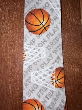Basketball Print Neck Tie - Orange Basketballs on Light Gray